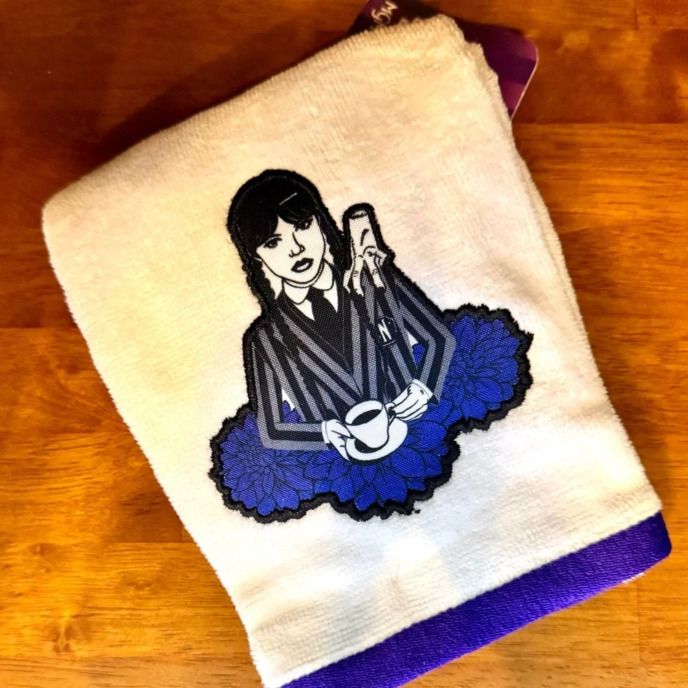 Wednesday Addams Family Hand Towel 🖤 Halloween Gothic White Purple Black BNWT